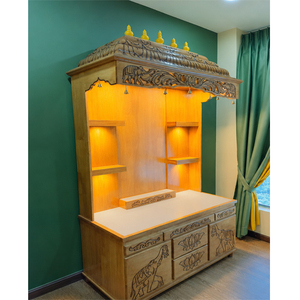 South Indian Style Teak Wood Carved Pooja <b>Mandir</b> High End Deep Carving Home Temple Customized Size & Color USA - Product Image 1