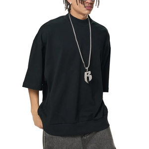 100% Cotton Jersey 240gsm Heavyweight <b>Drop</b> Shoulder Boxy Classic Loose Fit Neck Men's Street Wear T-shirt Triple Needle - Product Image 3