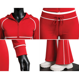 Conjunto Deportivo Personalizado para Mujer, Sudadera Roja con Capucha y Pantalones Acampanados, Ropa Deportiva de Dos Piezas, Marca Privada, Proveedor de Ropa al Por Mayor - Product Image 3