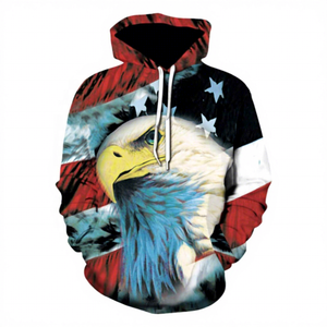 Sudadera con Capucha para Hombre con Estampado de Águila, Patrón de Bandera Americana, Sublimación 3D, Sudadera Informal de Corte Regular para Otoño - Product Image 1
