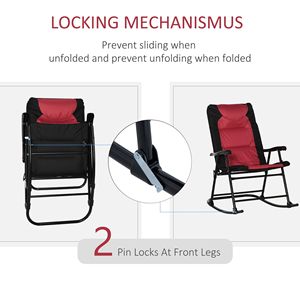 Set di Mobili da Esterno Stile Bistrot in 2 Pezzi, 2 Sedie a Dondolo Pieghevoli Imbottite in Rosso per Veranda Ospedaliera, Campeggio, Balcone - Product Image 5