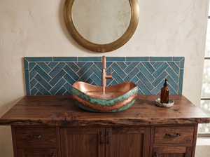 Handmade Copper Green Patina <b>Bathroom</b> Sink <b>Rustic</b> <b>Vanity</b> Basin Handcrafted Oxidized Copper Vessel Wash Basin Luxury Decorative - Product Image 2