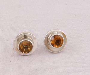 Natural Round Citrine Stud <b>Earrings</b> 925 Sterling <b>Silver</b> Vintage Style Yellow Gemstone Solitaire Studs Wholesale B2B Jewelry - Product Image 5