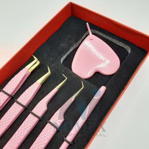 Pinzas para Extensión de Pestañas Rosadas con Dorado, Pinzas Puntiagudas con Espejo de Inspección de Pestañas a Precios de Mayoreo - Product Image 2