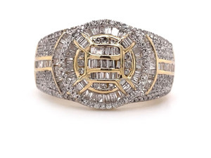 Geometric Moissanite <b>Cocktail</b> <b>Ring</b> White <b>Gold</b> Plated Baguette Cut Channel Setting Pave Design Luxury Unisex Jewelry for Gift - Product Image 1