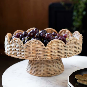 Plateau à gâteau en rotin de qualité supérieure, design festonné rond, matériau tressé, présentoir à gâteau, vente en gros - Product Image 1
