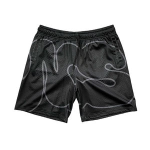 Shorts de basketball pour homme en mesh noir, taille mi-haute, cordon de serrage, séchage rapide, imprimé, style sport décontracté avec poches - Product Image 1