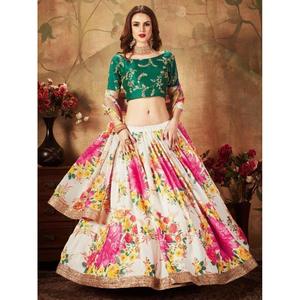 Lehenga Choli de mariée en organza imprimé numérique floral blanc cassé pour robes de filles à fleurs - Product Image 3