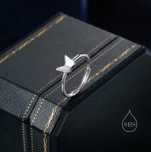 925 Sterling <b>Silver</b> 14K Gold Luxury Minimalist Butterfly <b>Ring</b> <b>Adjustable</b> Size Dainty Nature Inspired Design Engagement Wedding - Product Image 1
