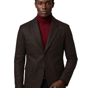 Blazer Casual Elegante de Cuero para Hombre, Cuello Camisero, Cierre de un Botón, Color Sólido - Product Image 3