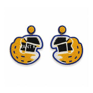 Pendientes Colgantes con Cuentas de Casco Azul y Amarillo, Hechos a Mano, Inspirados en el Deporte, para Mujeres y Niñas - Product Image 1