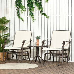 Set di 3 Sedie a Dondolo da Giardino con Tessuto Sling, Tavolo in Vetro e Tavolino da Caffè per Esterni - Product Image 2