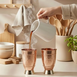 Verre en cuivre de bonne qualité, design martelé à motif floral, au meilleur prix - Product Image 5