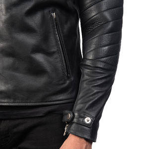 Veste en cuir matelassée noire pour homme, coupe slim, fermeture éclair asymétrique, style motard, veste d'hiver - Product Image 6
