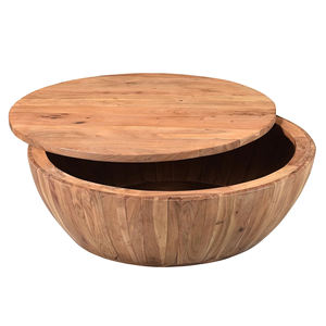 Table basse de salon en bois d'acacia massif fait main, de forme ronde, avec espace de rangement, finition naturelle moderne, approuvée pour l'hôtellerie - Product Image 3