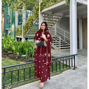 Fancy Georgette Embroidery Sequence Work <b>Top</b> Pant with Dupatta <b>Maroon</b> - Product Image 1