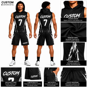 Custom 7v7 Football Uniform Sleeveless Hooded Jersey Shorts | Heat-Transfer Printed Breathable Flag Football Team Wear | - Product Image 6