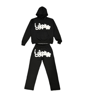 Custom 3D Puff Print Logo High Quality Men's Oversized <b>Polyester</b> <b>Tracksuit</b> Set Plus Size High Street Sun Faded Patchwork Hoodie - Product Image 3