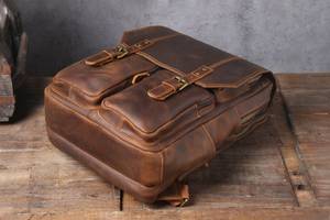 Slim <b>Waterproof</b> Leather Laptop <b>Backpack</b> Anti-Theft Vintage Rucksack Genuine Leather Travel Pack LBP-0407 - Product Image 5