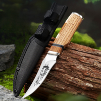 Couteau tactique de survie et de chasse à lame fixe avec motifs imprimés en 3D personnalisés, manche en bois de zèbre, acier 4cr13 et étui en nylon inclus