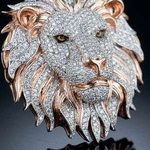 Pendentif Breloque Hip Hop Tête de Lion Rond en Moissanite Sertie de Pierres, Plaqué Or Rose 925, Collier de Luxe Tête d'Animal pour Soirée - Product Image 3