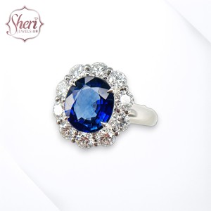 Bague de mariage de luxe pour femme en or blanc massif 18 carats avec saphir taille ovale et diamants naturels [Sheri Jewels] - Product Image 1