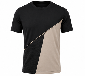 เสื้อยืดคอกลมแขนสั้นผู้ชาย ผ้าถักสีตัดต่อ แห้งเร็ว ระบายอากาศได้ดี ผ้าฝ้าย 100% ทรงปกติ สวมใส่สบาย สีดำ สีเบจ - Product Image 1