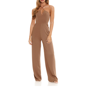 Nuevo Mono Elegante con Cuello Halter, Sin Mangas, Cintura Media, Largo Completo, Tejido de Verano, 100% Poliéster, de Secado Rápido y Transpirable para Mujer - Product Image 1