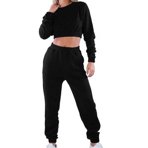 Conjunto Deportivo de Dos Piezas para Mujer, Sudadera Corta y Pantalones Jogger Negros, Ropa Deportiva Informal para Entrenamiento - Product Image 2