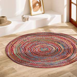 Eco-Friendly Modern Handmade Soft Braided Jute and Cotton Round Area <b>Rug</b> for Bedroom Living Room Home Use - Product Image 4