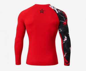 T-shirt de compression haute qualité pour homme, séchage rapide, sportif, logo personnalisable, sublimation, imprimé rouge contrastant, col rond, protection anti-UV, vêtement de sport - Product Image 2