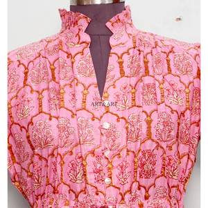 Women's mid-length soft pure Cotton <b>Dress</b> Hand Block Floral Print Minimalist Casual Party Wear Formal Bridesmaid Maxi <b>Dress</b> - Product Image 4