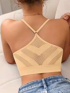 Soutien-gorge de sport court pour femme, sans rembourrage, avec empiècements en maille respirante, idéal pour le yoga et l'entraînement, modèle vierge en maille, personnalisable - Product Image 6