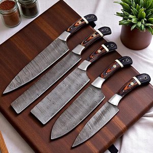 Custom Handmade <b>Knife</b> Set Durable Damascus Steel Blades With Wooden Handle High Quality <b>Kitchen</b> Tasks Chef <b>Knife</b> Set - Product Image 1