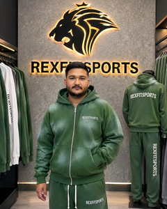 REXFITSPORTS 2026 Sweat à capuche zippé personnalisé vert délavé vintage unisexe en coton et polyester molletonné streetwear entièrement zippé - Product Image 6