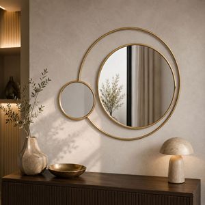 DOUBLE <b>CIRCLE</b> ACCENT <b>WALL</b> <b>MIRROR</b> Brass Round <b>Wall</b> <b>Mirror</b> Set Decorative Accent <b>Mirror</b> for Living Room Bedroom Entryway - Product Image 1
