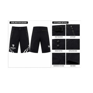 Shorts BMX RONAL SPORTS unisexe noir à séchage rapide en toile pour le cyclisme, coupe ample, longueur courte, logo personnalisé pour adulte - Product Image 4