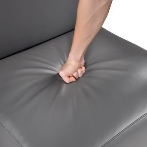 Lussuosa Poltrona Imbottita in Pelle Grigia con Cuscino e Schienale, Struttura in Legno Massello per Arredamento Soggiorno - Product Image 6