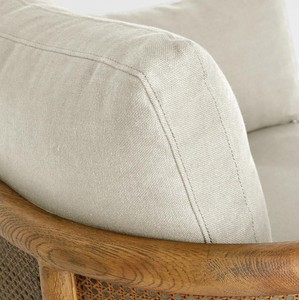Scandinavian Wooden Armchair With <b>Cane</b> Back And Cream Upholstery Modern Leisure <b>Chair</b> For Living Room - Product Image 5