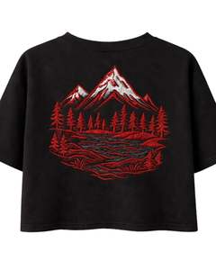 Camiseta Corta de Algodón para Mujer, con Bordado de Paisaje Montañoso, Estilo Casual, Holgada, con Diseño Gráfico, Venta al Por Mayor - Product Image 6