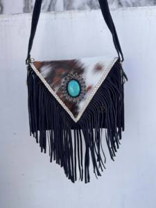 Nuevo Bolso Bandolera de Piel de Vacuno con Flecos y Piedras Turquesa Estilo Bohemio 2026 - Bolso de Mano Elegante de Tamaño Pequeño, ¡Venta Caliente! - Product Image 4