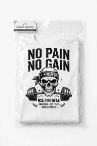 T-shirt blanc à manches courtes et col rond pour homme, motif crâne et haltère sur le devant, respirant, « No Pain No Gain », idéal pour la gym et l'entraînement - Product Image 5