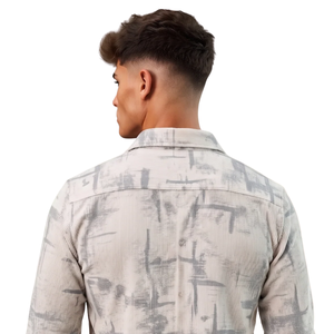 <b>Mens</b> White Grey Abstract Brush Print <b>Long</b> <b>Sleeve</b> <b>Shirt</b> Modern Button Front Collared Casual <b>Shirt</b> for Business and Everyday Wear - Product Image 4