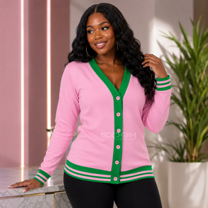 Cosh International - Cárdigan de punto rosa para mujer, manga larga, cuello redondo, color en contraste, bordado, manga acanalada, para invierno - Product Image 5