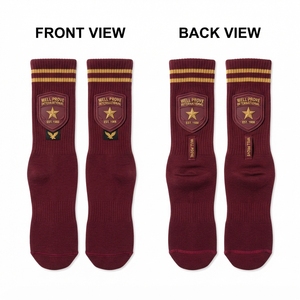 <b>Mens</b> Custom Woven Label Crew <b>Socks</b> 200 Gsm Thick Combed Cotton Ribbed Panel Army <b>Green</b> Beige Cartoon Digital Print Autumn Dress - Product Image 5