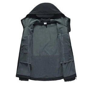 Windproof Hooded Windbreaker <b>Jacket</b> Solid Color Full Zipper Workwear Style Outdoor Coat Autumn Winter Wear PU Coated Nylon - Product Image 6
