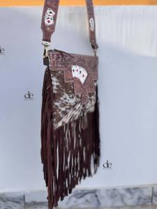 Sac fourre-tout à franges en cuir sculpté Offre Spéciale élégant sac à main en fourrure de vachette pour femmes à usage multiple - Product Image 2