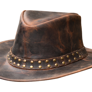 Chapeau en cuir clouté marron fait main, élégant, style western, robuste, pour l'aventure en plein air, chapeaux de cowboy personnalisés, vente en gros - Product Image 2