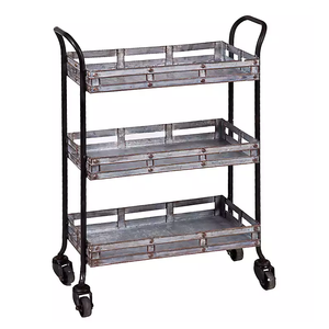 Decorative Serving Cart Home Decor Black Metal Three Tier Cart Metal Iron Galvanized Embossed Design Home <b>Hotel</b> & Restaurant - Product Image 3