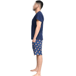 <b>Men's</b> Navy <b>Pajama</b> <b>Set</b> Short Sleeve T-Shirt and Burger Print Shorts Summer Casual Loungewear Comfortable Sleepwear Two-Piece - Product Image 5